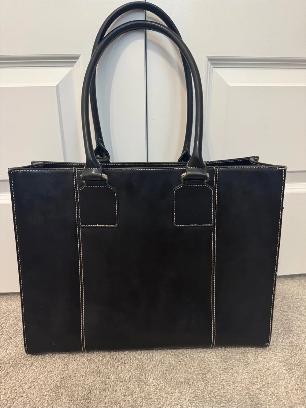 Wilsons Black Leather Tote with Snake-Print Interior